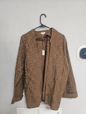 World Market Textured Open Jacket Brown Ochre Aztec Print S/M NWT